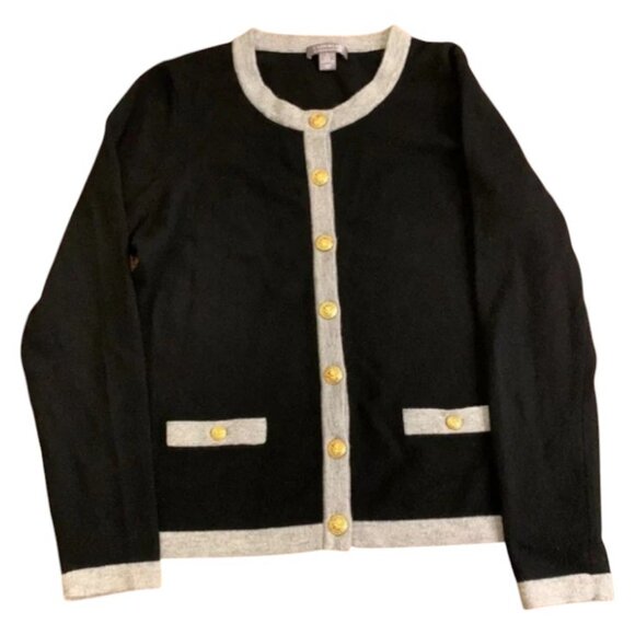 Charter Club black and cream button down cashmere cardigan sweater size L - Picture 2 of 5